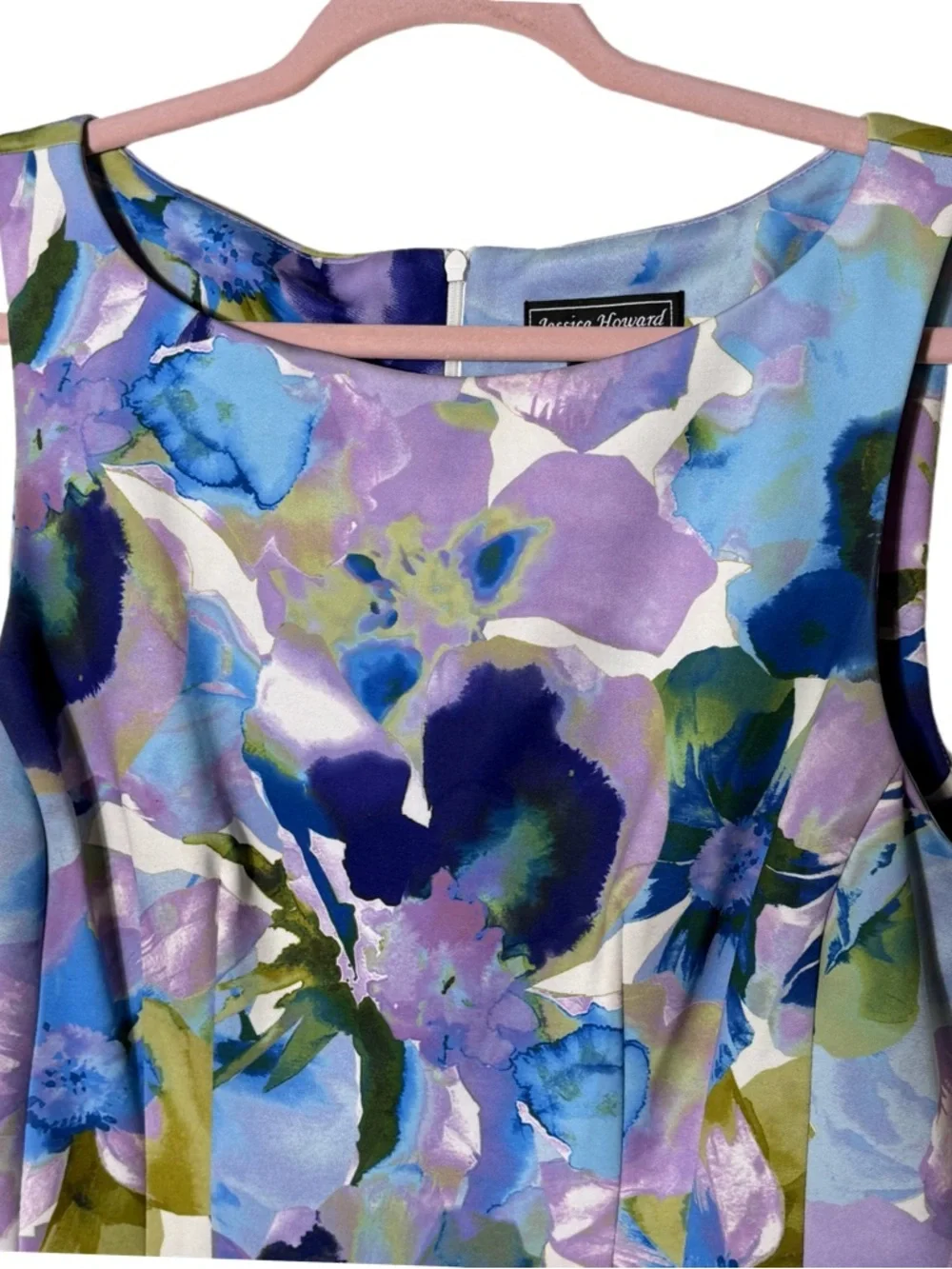 Jessica Howard Lavender and Blue Floral Fit-and-Flare Midi Dress Sz 16 - Picture 2 of 5